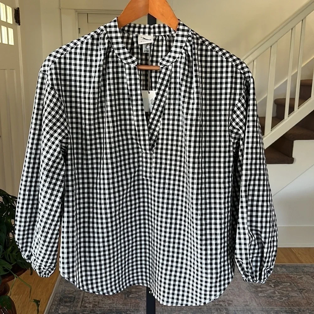 A NEW DAY Popover Top in Black/White Gingham NWT Small - Picture 8 of 13
